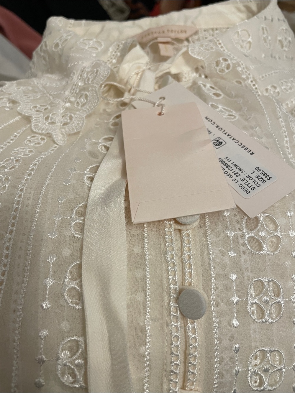 Rebecca Taylor Cream Embroidered Button-Front Blouse L
